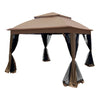 Outdoor 11X 11Ft Pop Up Gazebo Canopy With Removable Zipper Netting, 2 Tier Soft Top Event Tent, Suitable For Patio Backyard Garden Camping Area With 4 Sandbags - Brown
