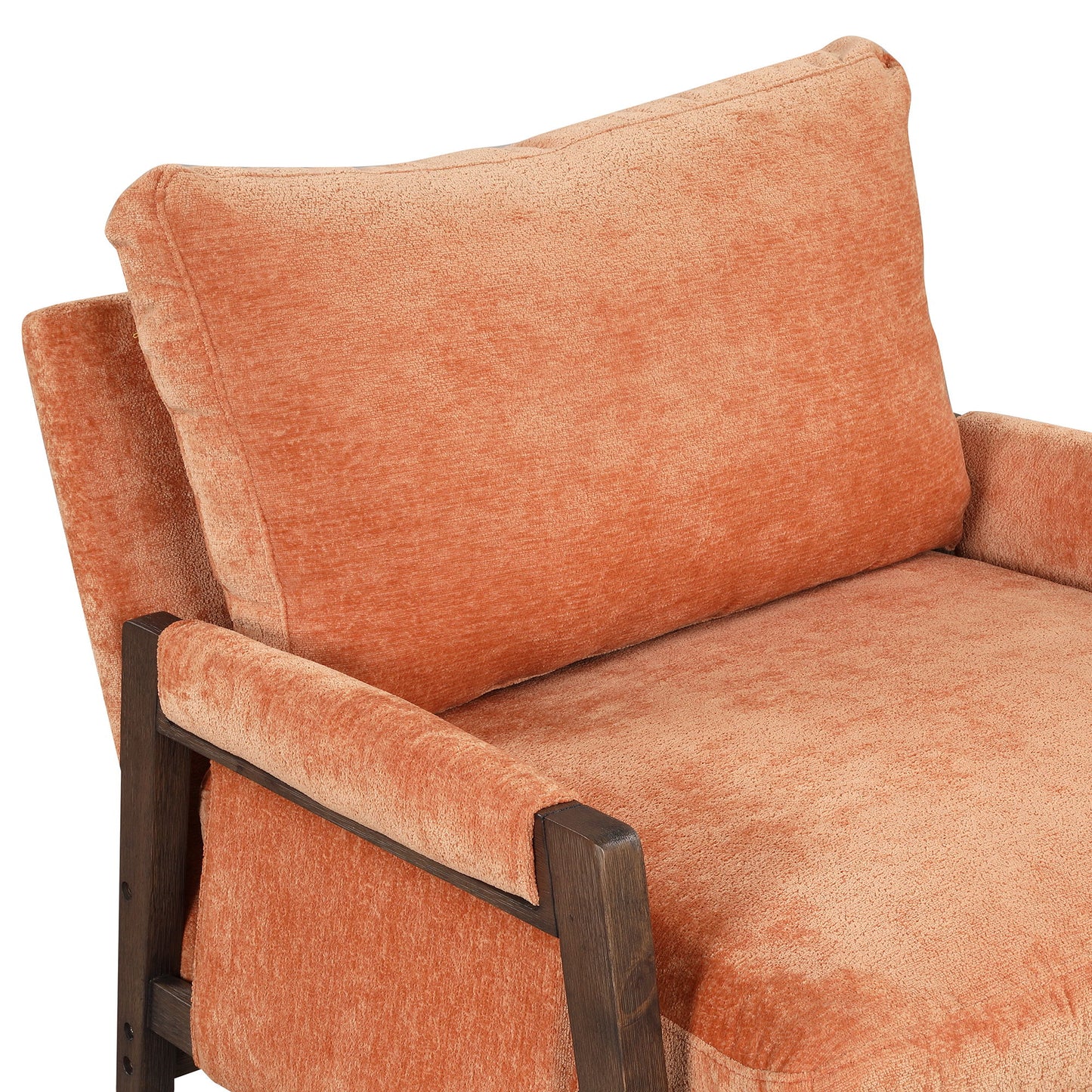 Mid-Century Modern Velvet Accent Chair, Leisure Chair With Solid Wood And Thick Seat Cushion For Living Room, Bedroom, Studio - Orange
