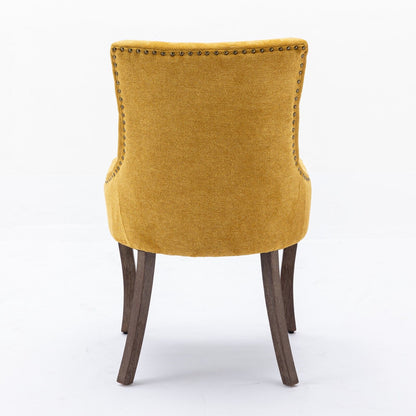 Ultra Side Dining Chair, Thickened Fabric Chairs With Neutrally Toned Solid Wood Legs, Bronze Nail Head (Set of 2) - Golden Yellow