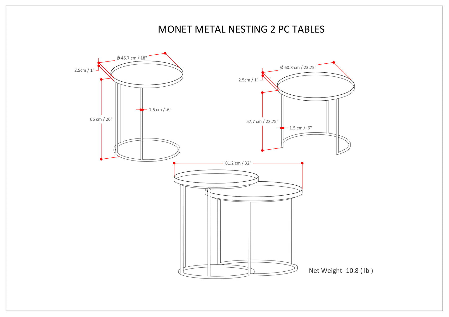 Monet - Metal 2 Piece Nesting Table - Black