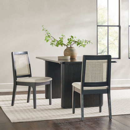 Modern Solid Wood Dining Chair With Rattan Inset Back (Set of 2) - Black