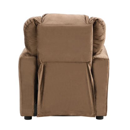 Kids Recliner Chair, Kids Upholstered Couch With One Cup Holder, Toddlers Recliner With Headrest And Footrest - Brown