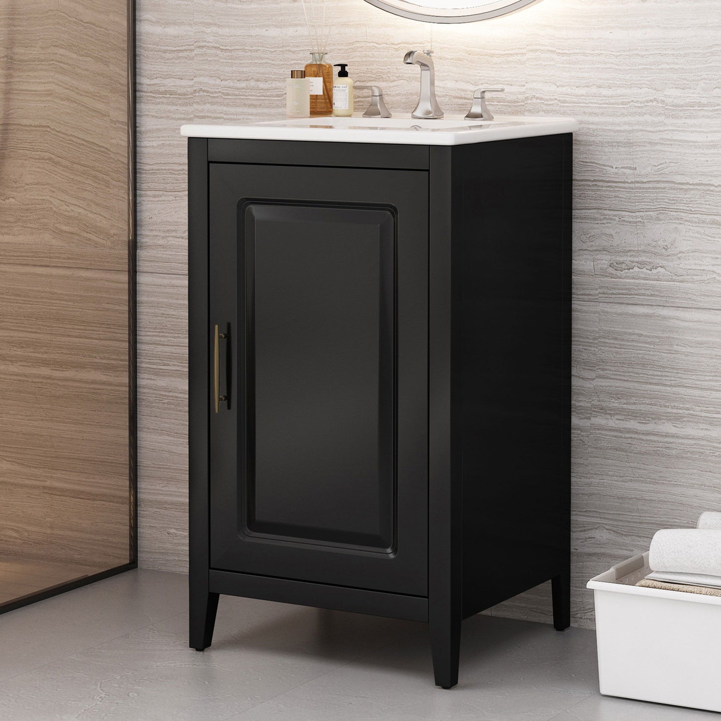 Modern Freestanding 20.3" Bathroom Vanity With Sink, Functional Drawer, Soft Closing Door - Black