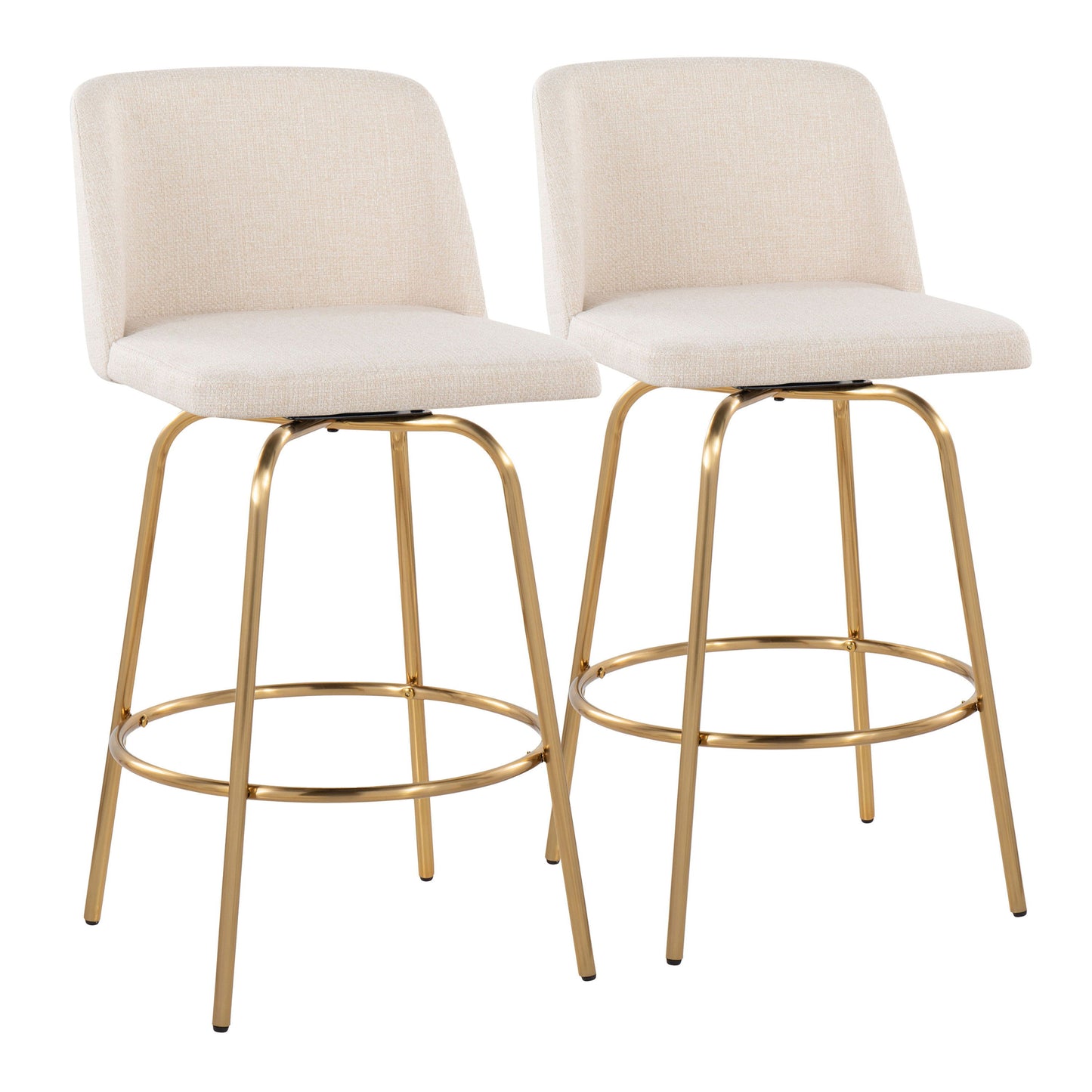 Toriano - Contemporary Fixed Height Counter Stool With Swivel And Round Footrest (Set of 2) - Cream / Gold