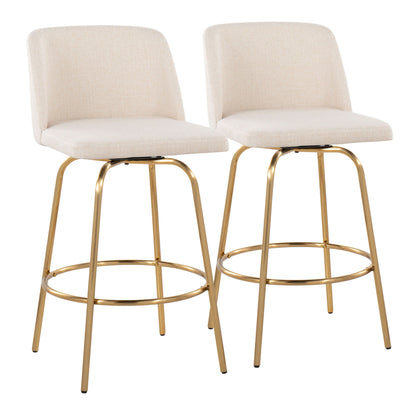 Toriano - Contemporary Fixed Height Counter Stool With Swivel And Round Footrest (Set of 2) - Cream / Gold