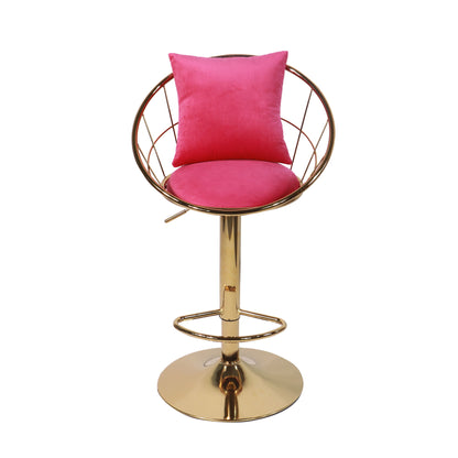 Velvet Bar Chair, Pure Gold Plated, Unique Design, 360 Degree Rotation, Adjustable Height, Suitable For Dining Room And Bar, (Set of 2) - Rose Red