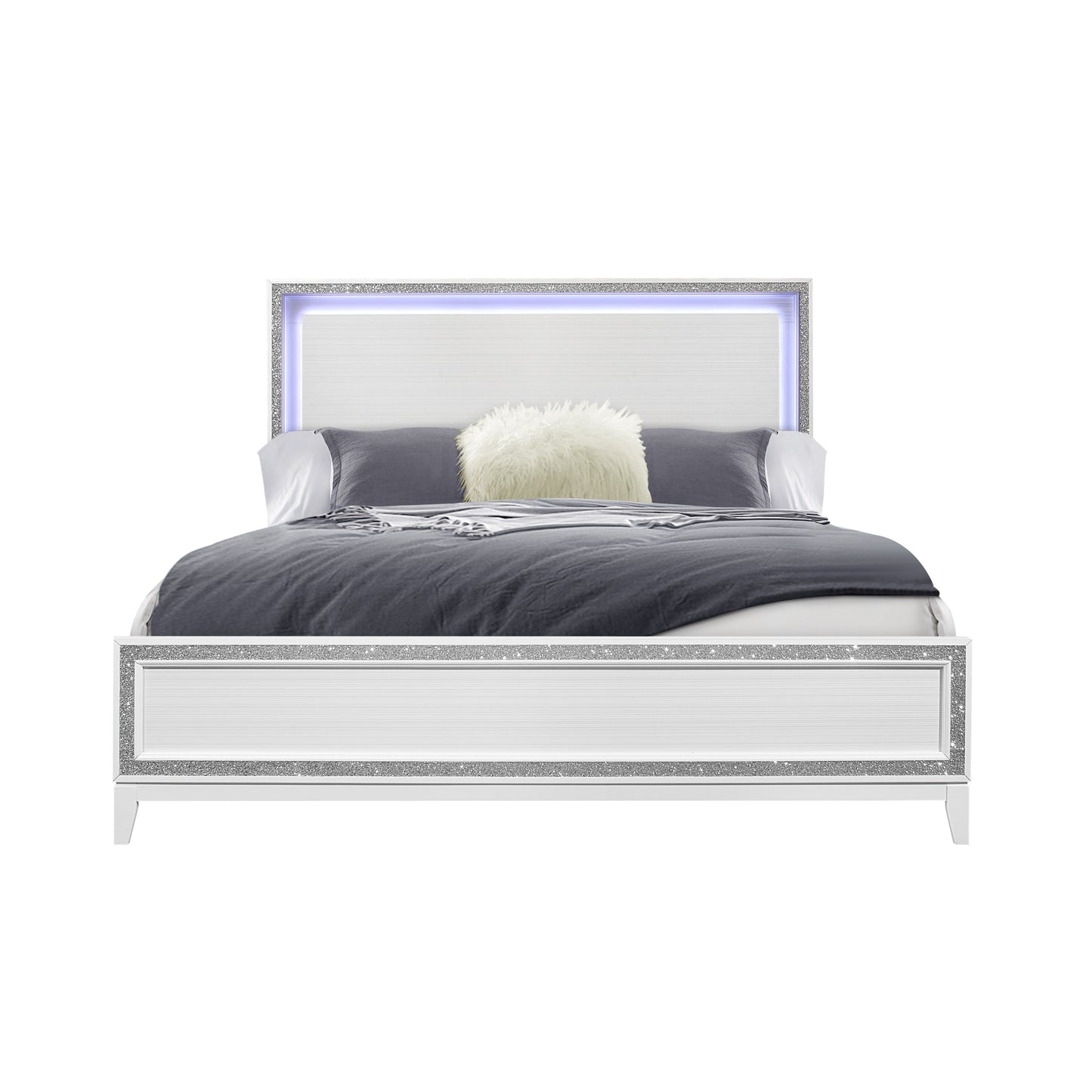 Almera - King Bed Glitter - White
