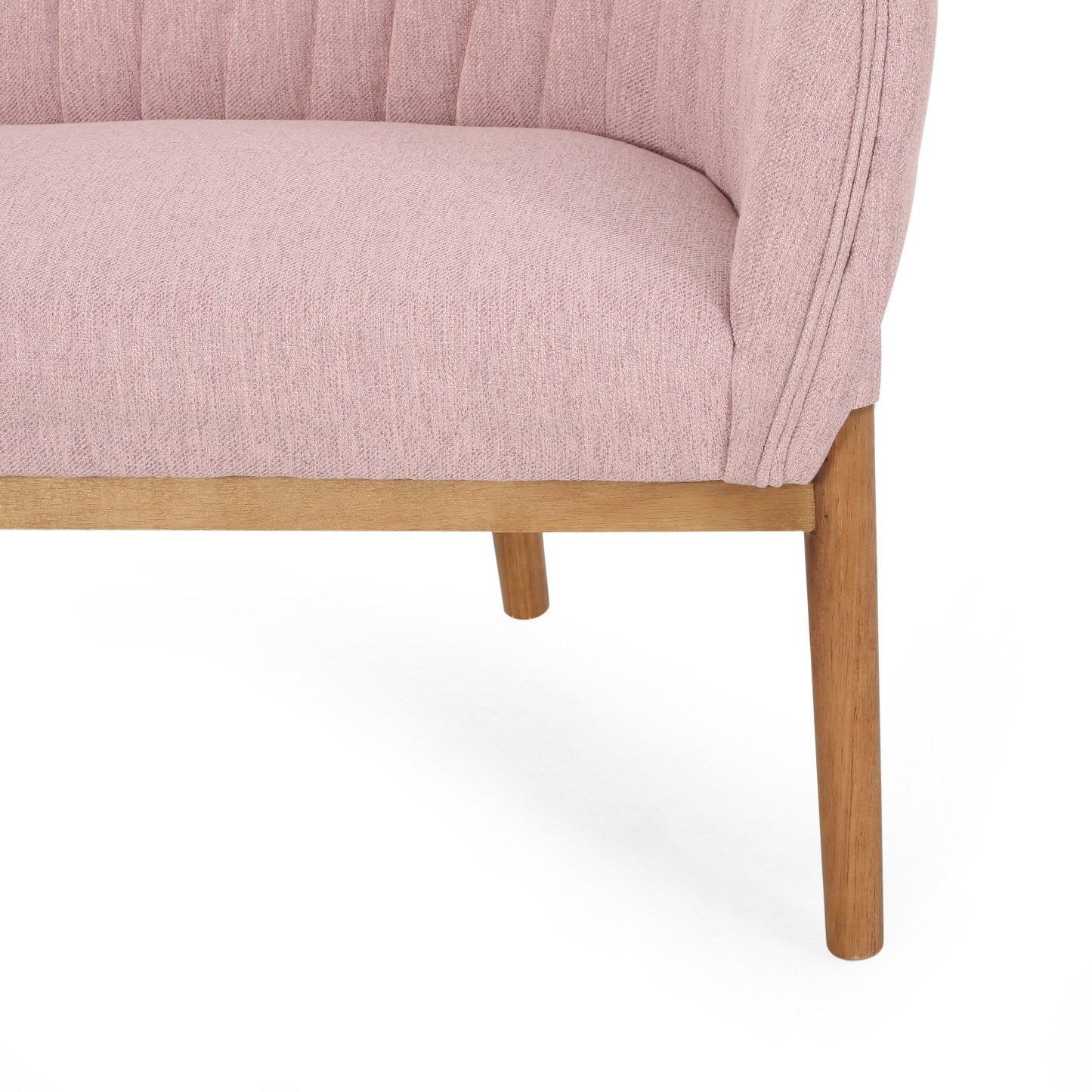 Mid Century Modern Loveseat With Channel Stitched Backrest - Blush