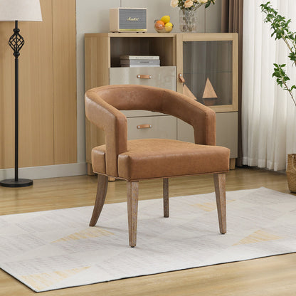 Wide Modern Barrel Open Back Upholstered Accent Chair With Weathered Solid Wood Legs Dining Chairs For Dining Room, Club, Kitchen And Living Room - Brown