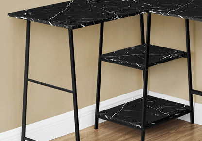 Computer Desk, Home Office, Corner, Storage Shelves, L-Shape, Work, Laptop, Marble Look Laminate, Contemporary, Modern - Black