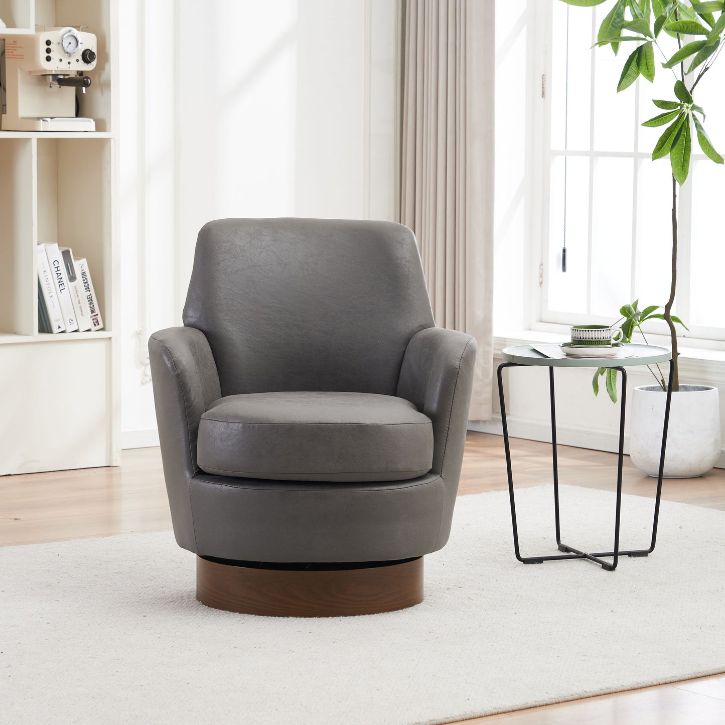 Swivel Barrel Chair, Swivel Accent Chairs Armchair For Living Room, Reading Chairs For Bedroom Comfy, Round Barrel Chairs With Gold Stainless Steel Base - Gray