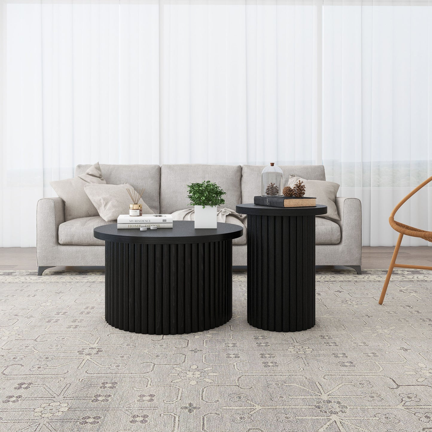 Coffee Table (Set of 2), Round Coffee Table, Modern Side Tables Accent End Table For Living Room - Black