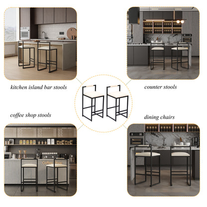 Modern Upholstered Bar Stools Set With Metal Frame For Counter Or Kitchen Island - Beige