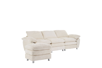 Modern Deep 3 Seat Sofa Couch With Ottoman, Polyester Sofa Sleeper Comfy Upholstered Furniture For Living Room - Beige
