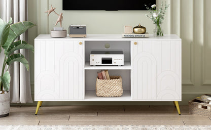Modern TV Stand For TVs Up To 55", Entertainment Center Media Console, Adjustable Shelf, Metal Legs, Handles And Anti-Tip Device For Living Room - White