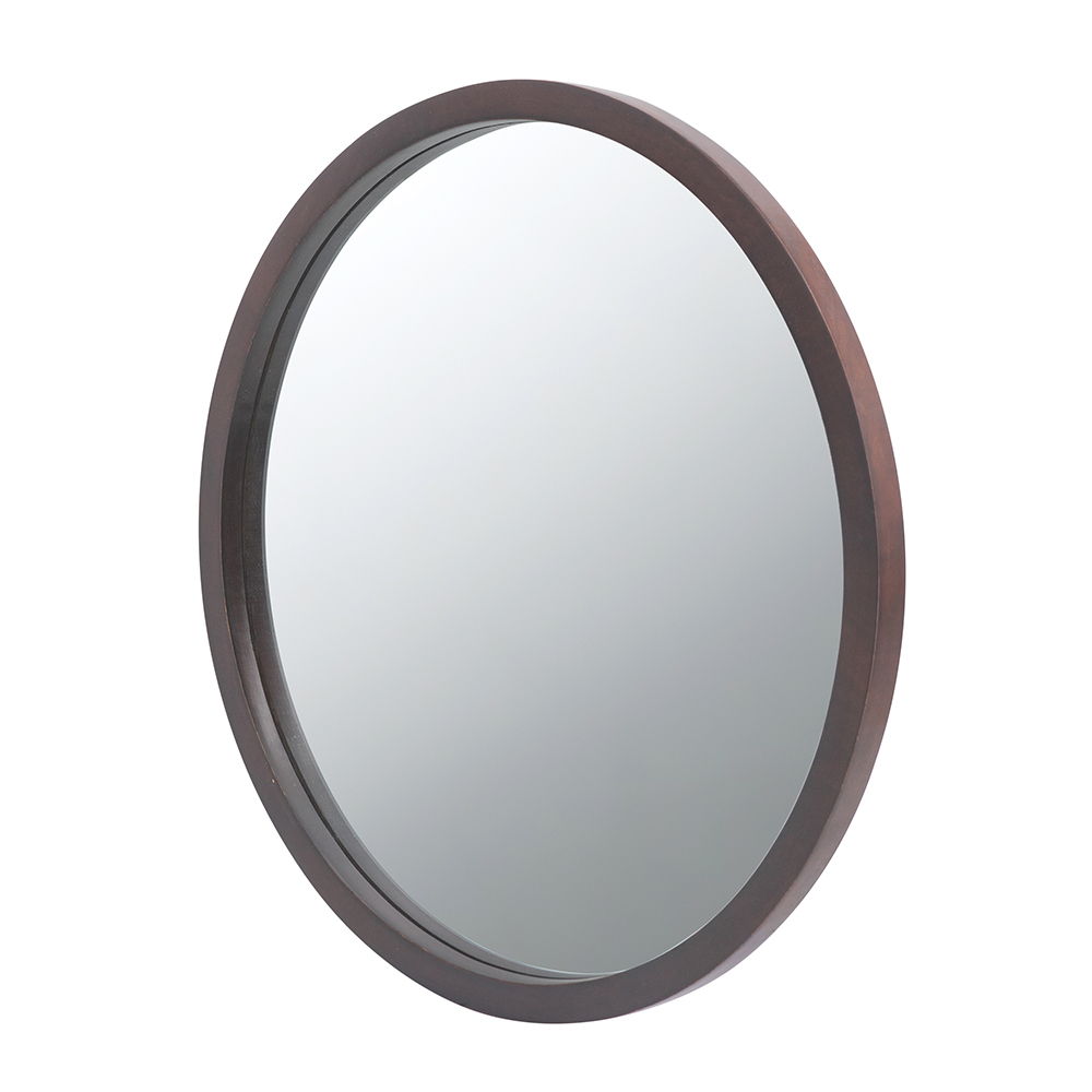 Circle Wall Mirror With Wooden Frame And Walnut Finish, Wall Mirror For Living Room Dining Room - Brown