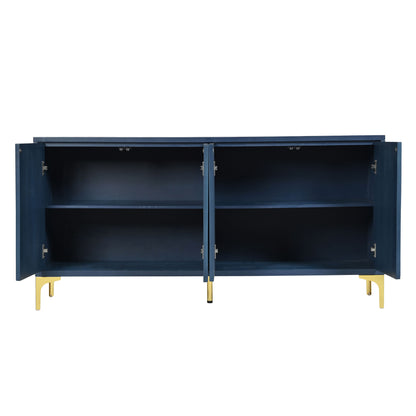 Modern 4 Door Sideboard With Creative Carved Surface And Adjustable Shelves - Light Blue