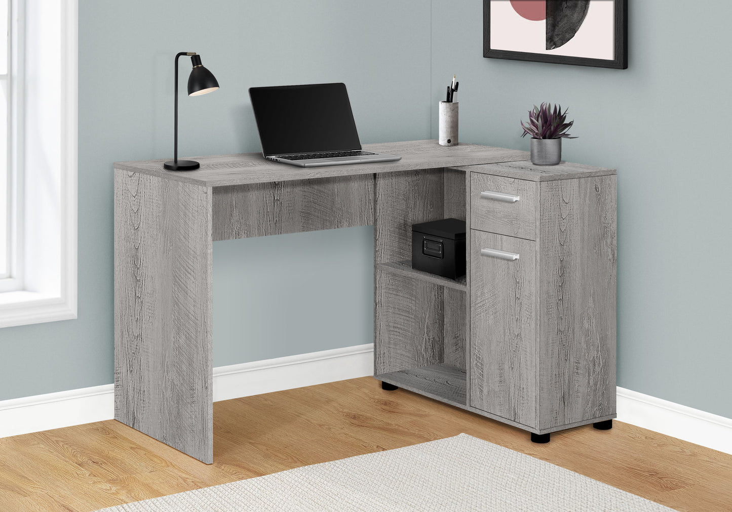 Computer Desk, Home Office, Corner, Storage Drawers, L Shape, Contemporary & Modern - Gray