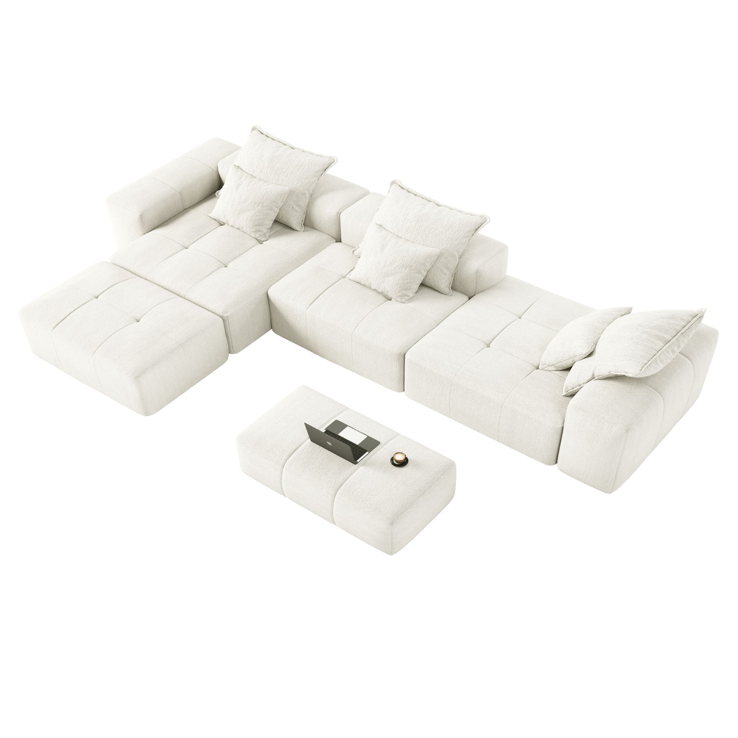 Modern Oversized Modular Sectional Sofa, Sparkling Fabric Soft Cushion Sofa With 6 Pillows, 6 Pieces Diy Combination Tufted Sofa, No Assembly Required - Beige