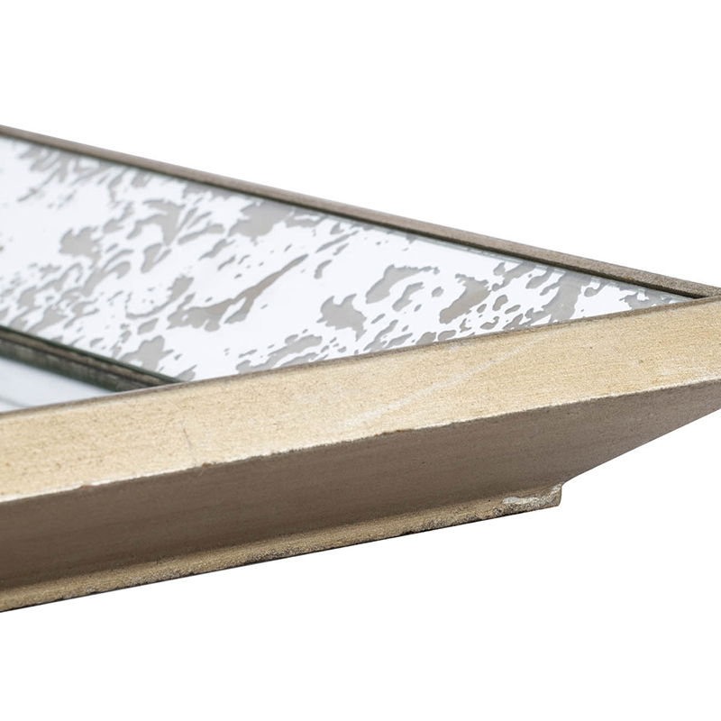 Antique Rectangle Mirror With Floral Accents, Mirrored Display Tray, Wall Mirror - Silver