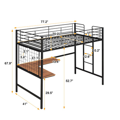 Twin Loft Bed With Desk And Grid - Black