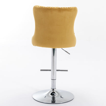 Swivel Velvet Barstools Adjusatble Seat Height From 25-33", Modern Upholstered Chrome Base Bar Stools With Backs Comfortable Tufted For Home Pub And Kitchen Island (Set of 2) - Gold
