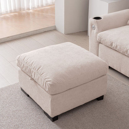 Modern Modular L Shaped Chenille Sofa Couch Reversible Ottoman With Storage Removable And Washable Cushions Sofa With USB Ports & Cup Holder For Living Room - Beige