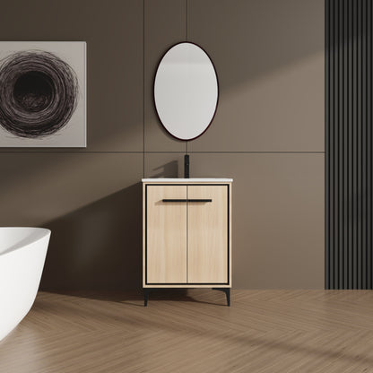 Modern 24" Bathroom Vanity Base With Basin And Storage Cabinet - Oak