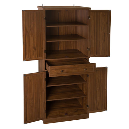 4 Door Cabinet With 1 Drawer, With 4 Adjustable Inner Shelves, Storage Cabinet - Walnut