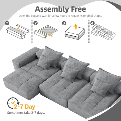 Modern Oversized Modular Sectional Sofa, Sparkling Fabric Soft Cushion Sofa With 6 Pillows, 6 Pieces Diy Combination Tufted Sofa, No Assembly Required - Gray