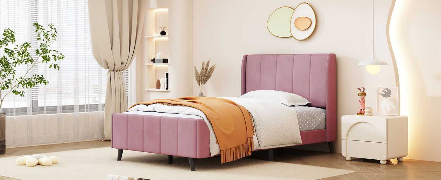 Twin Size Upholstered Platform Bed - Pink