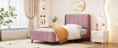 Twin Size Upholstered Platform Bed - Pink