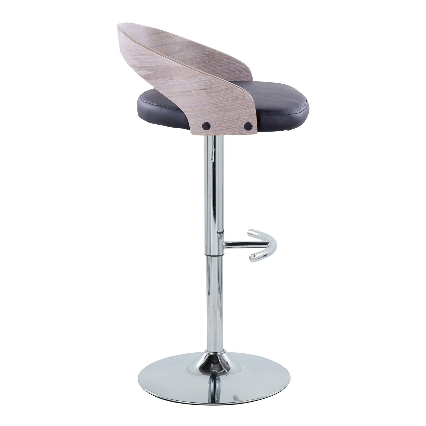 Grotto - Contemporary Adjustable Barstool With Swivel With Rounded T Footrest (Set of 2) - Chrome / Light Gray / Black