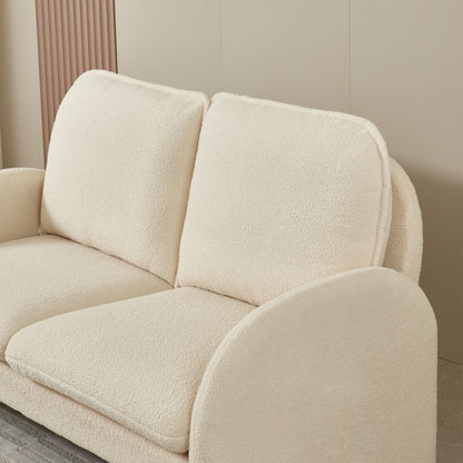 Loveseat Sofa Small Couch For Living Room, Sherpa Fabric Upholstered Loveseat Sofa Couch, Small Loveseat Sofa For Apartment, Bedroom - Beige