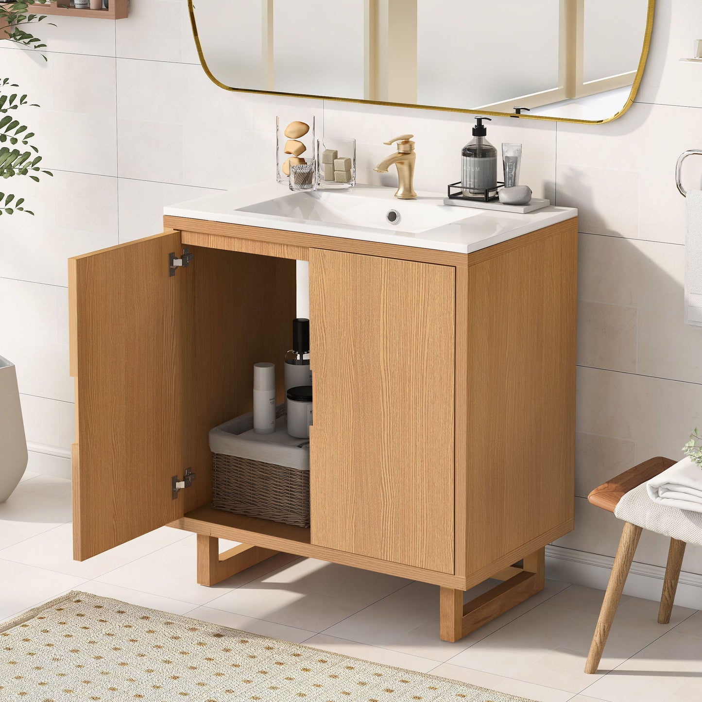 Bathroom Vanity Set With Sink, Combo Cabinet, Bathroom Storage Cabinet, Solid Wood Frame - Burly Wood