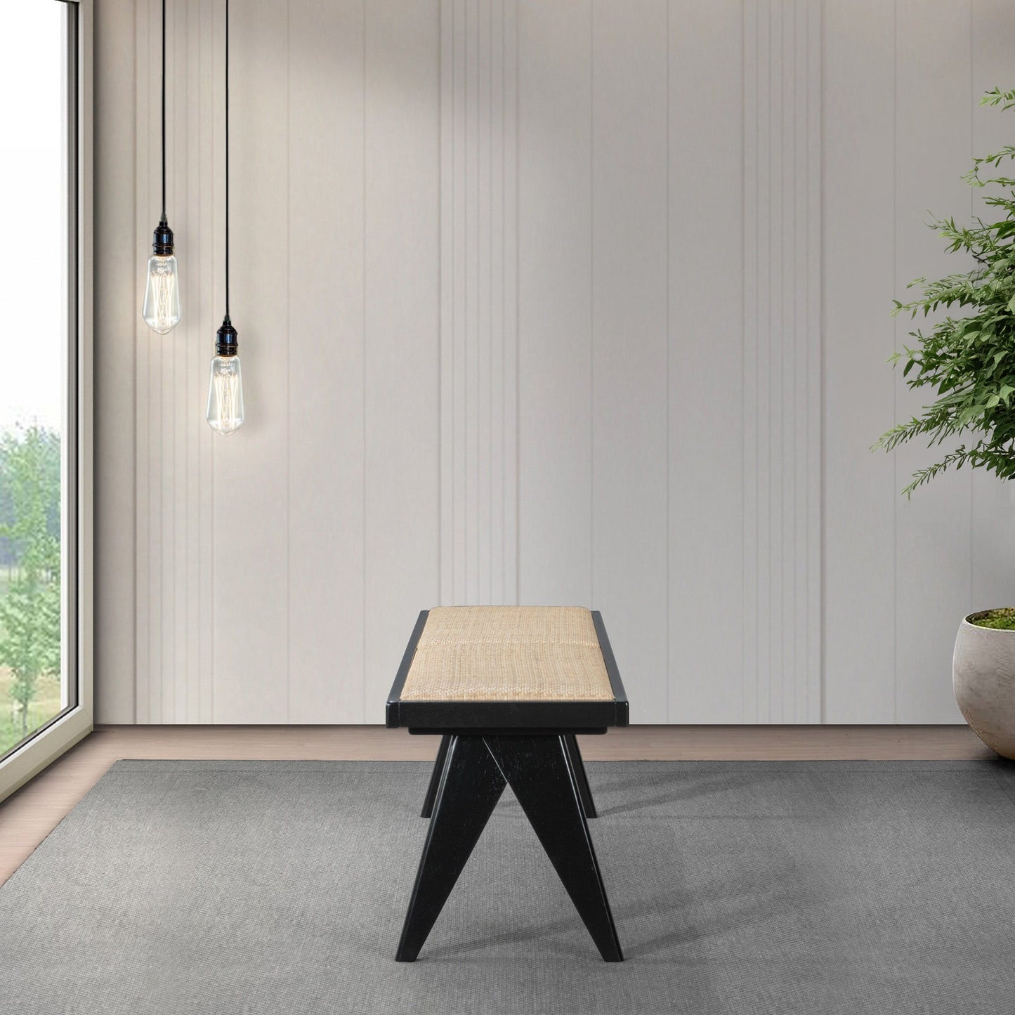 Keira - Bench - Black / Rattan