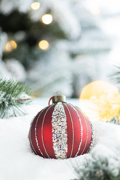 Christmas Ball Ornaments, Glass Decorative Hanging Ball Christmas Tree Ornaments, For Holiday Decorations (Set of 4) - Red