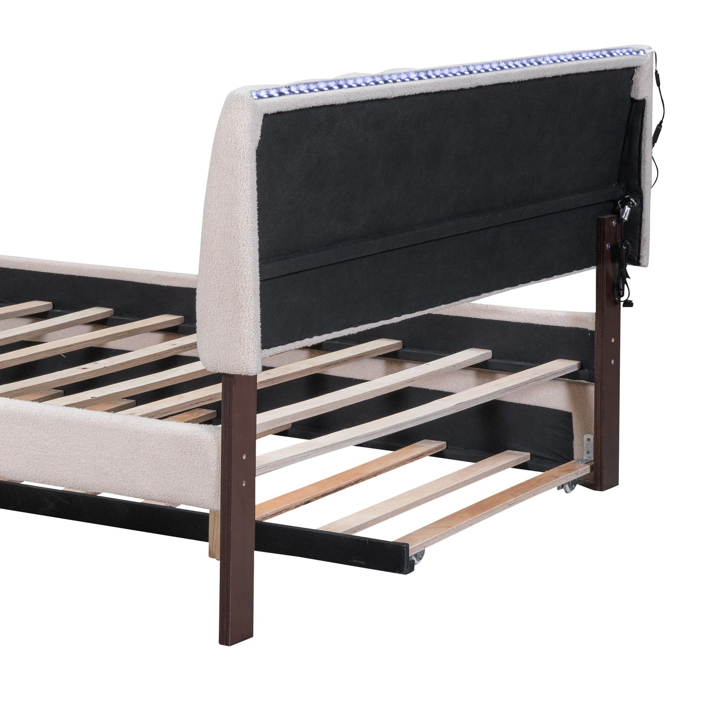 Full Size Upholstered Platform Bed With Twin Size Trundle - Beige