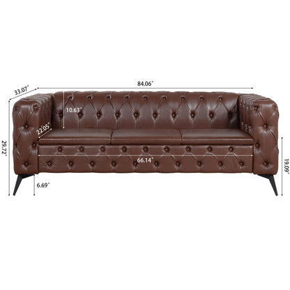 84.06" Width Traditional Square Arm Removable Cushion 3 Seater Sofa - Dark Brown