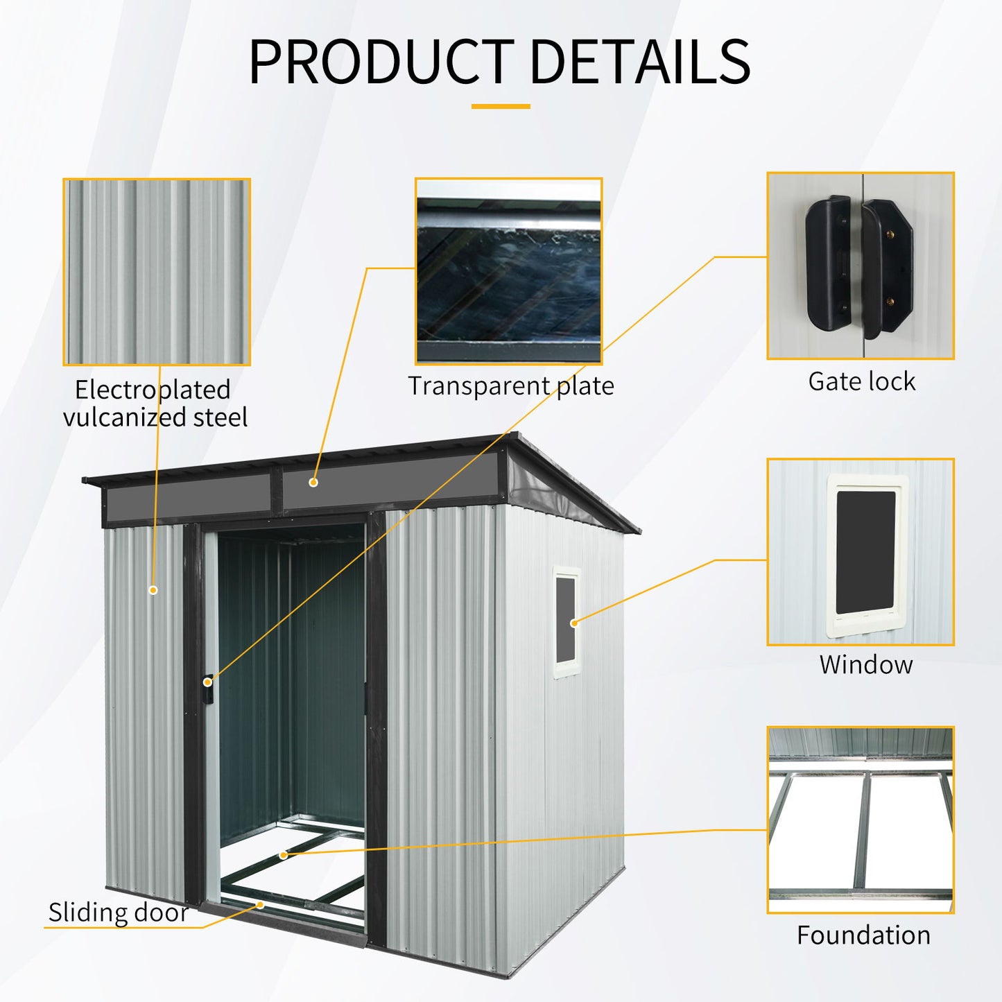 6Ft X 5Ft Outdoor Metal Storage Shed With Window And Transparent Plate For Garden, Lawn - White / Black