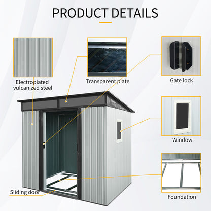 6Ft X 5Ft Outdoor Metal Storage Shed With Window And Transparent Plate For Garden, Lawn - White / Black