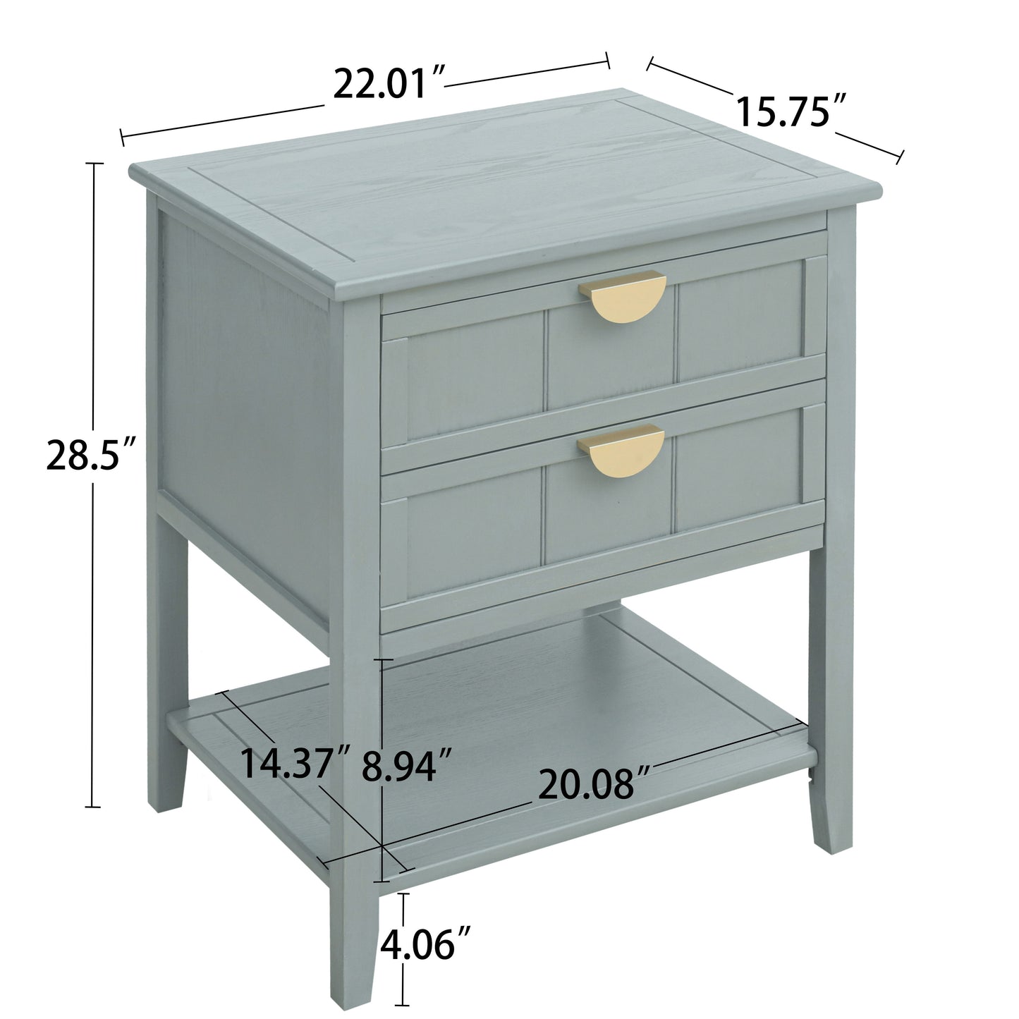 2 Drawer Side Table, American Style, End Table, Suitable For Bedroom, Living Room, Study - Light Gray