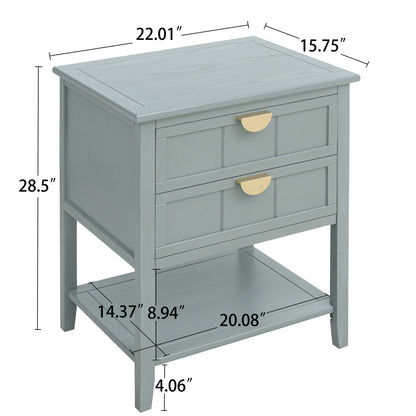 2 Drawer Side Table, American Style, End Table, Suitable For Bedroom, Living Room, Study - Light Gray