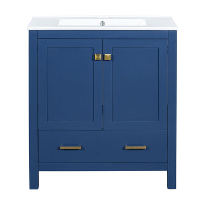 Bathroom Vanity With Single Sink, Combo Cabinet Undermount Sink, Bathroom Storage Cabinet With 2 Doors And A Drawer, Soft Closing, Multifunctional Storage, Solid Wood Frame - Blue