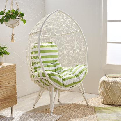 Cosmos - Round Hammered Iron Teardrop Chair - White / Green