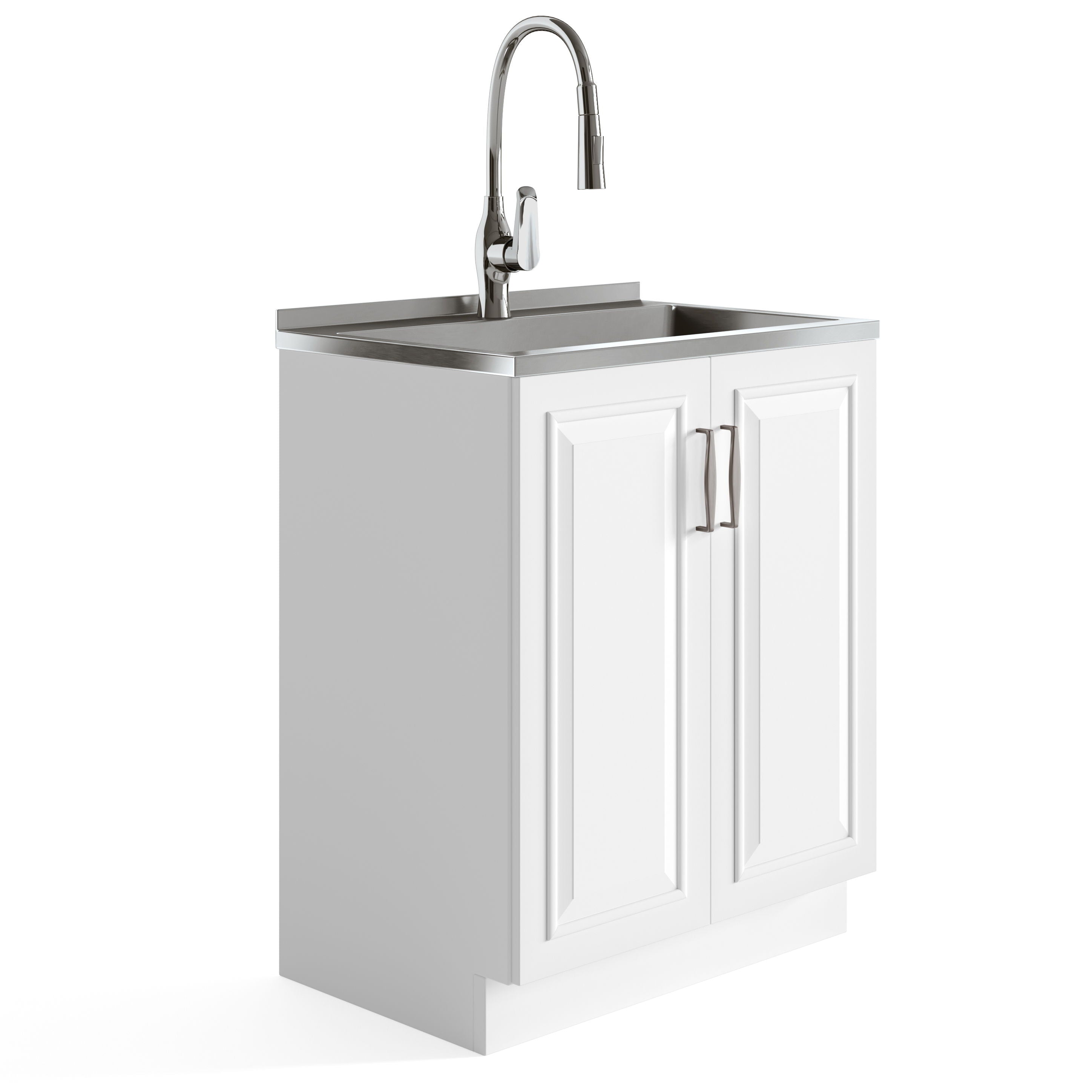 Darwin - Deluxe Laundry Cabinet With Pull-Out Faucet And Stainless Steel Sink - Pure White