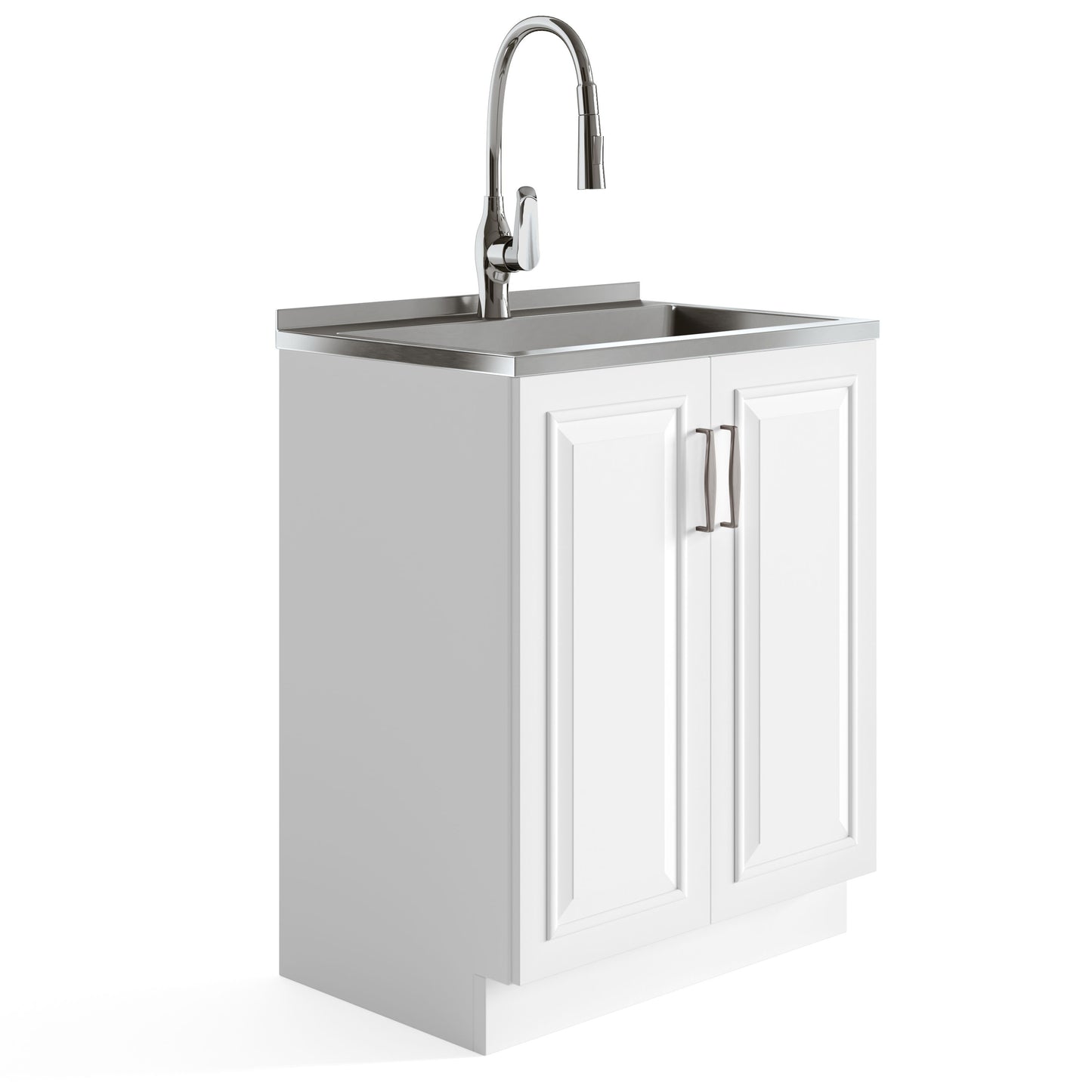 Darwin - Deluxe Laundry Cabinet With Pull-Out Faucet And Stainless Steel Sink - Pure White