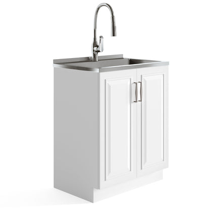 Darwin - Deluxe Laundry Cabinet With Pull-Out Faucet And Stainless Steel Sink - Pure White