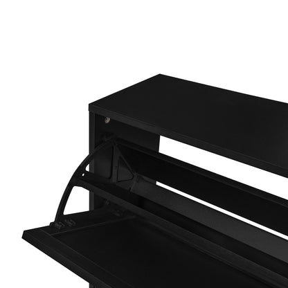 Modern Rattan 3 Door Shoe Rack Cabinet For Entryway Freestanding Black Storage Unit In Particle Board - Black