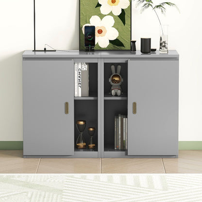 Queen Size Murphy Bed With Shelves, Cabinets And USB Ports - Gray